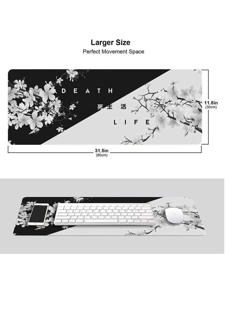 In Air - Black and white cherry blossom oversized mouse pad with Chinese-style design, suitable for gaming, computer keyboard, desktop, and anime mouse pad. - Image 1