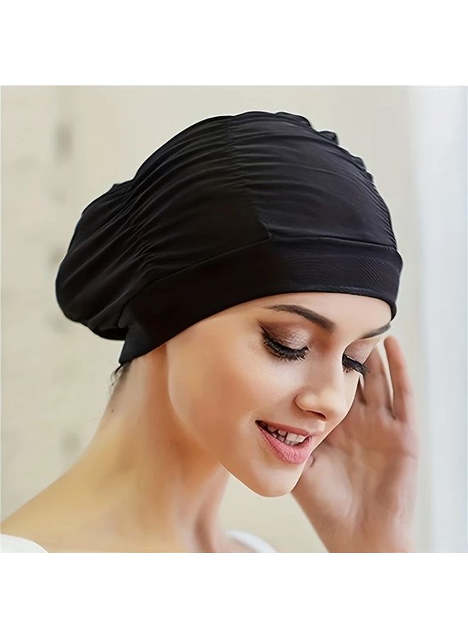 قبعة السباحة السوداء للجنسين ذات طيات مع حماية الأذن لسباحة مريحة - Image 1