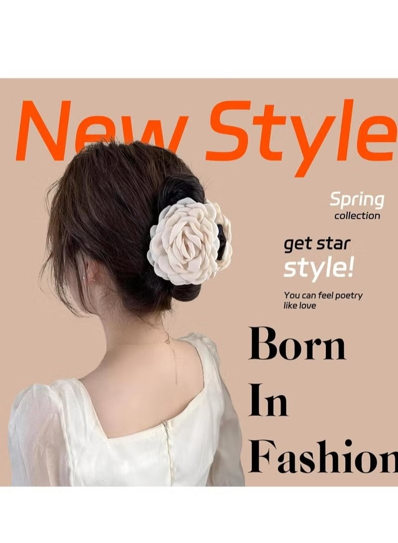 Set of 3 Large Rose Hair Clips in Black, Beige, Light Pink for Women and Girls, Flower Shaped Hair Claws. - Image 2