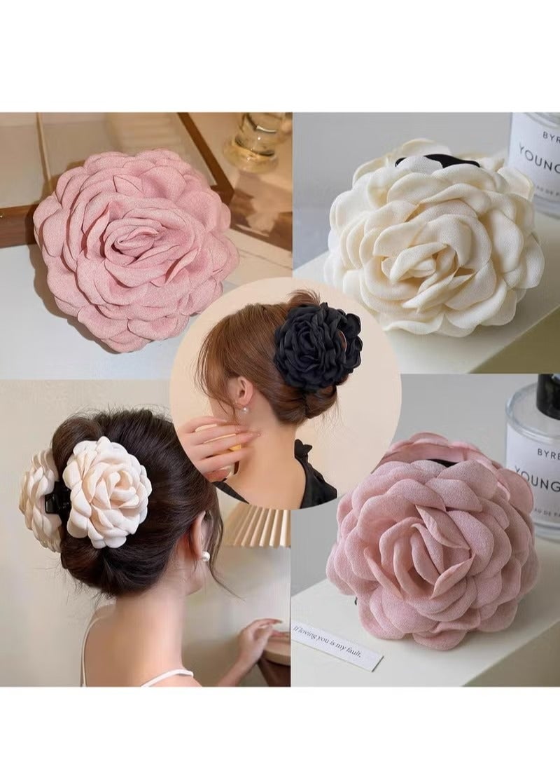 Set of 3 Large Rose Hair Clips in Black, Beige, Light Pink for Women and Girls, Flower Shaped Hair Claws. - Image 4