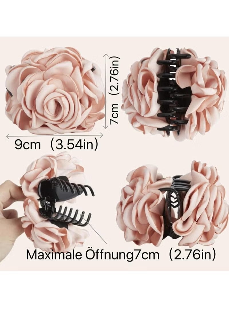 Set of 3 Large Rose Hair Clips in Black, Beige, Light Pink for Women and Girls, Flower Shaped Hair Claws. - Image 5