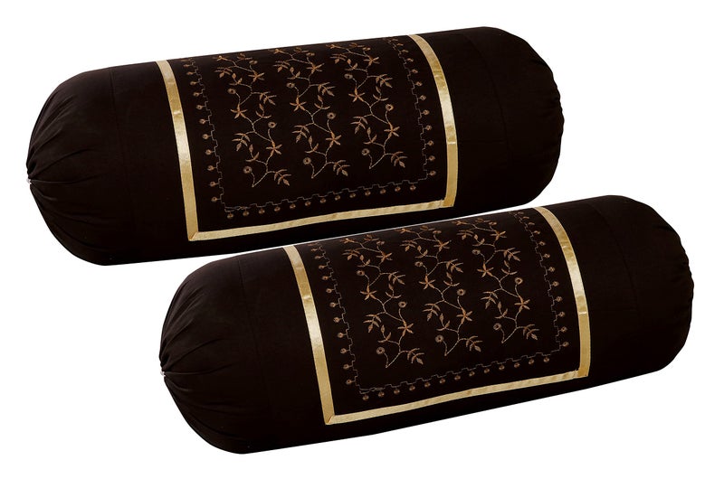 Rj Products Cotton Bale Embroidery Bolsters Covers Pack of 2 Piece (Brown_Coffee) - Image 2