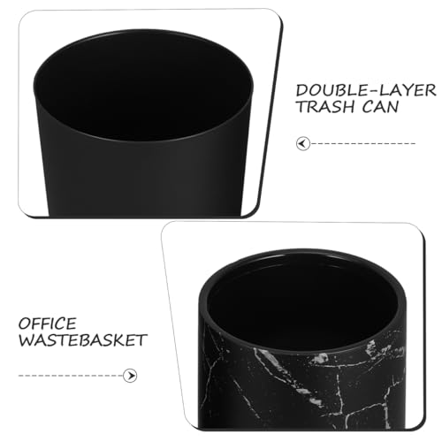 HOLIDYOYO Double Layer Marble Pattern Trash Can Round Garbage Bin 8L Black Waste Basket Container for Kitchen Bathroom Home Office Hotel - Image 5