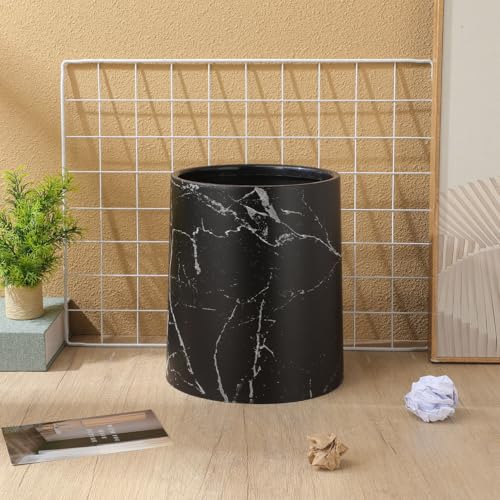 HOLIDYOYO Double Layer Marble Pattern Trash Can Round Garbage Bin 8L Black Waste Basket Container for Kitchen Bathroom Home Office Hotel - Image 2