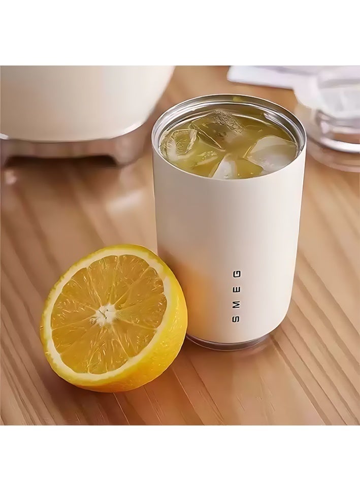سميج كوب قهوة سفر من Smeg، كوب مشروبات معزول مع غطاء مضاد للتسرب، كوب قهوة طويل الأمد مع غطاء، ترمس قهوة للسفر (أبيض) - Image 4
