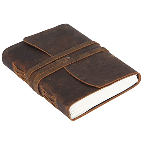 KomalC Handmade Leather Journal | Writing Diary | Bound Daily Notepad For Men & Women Unlined Paper Medium, writing pad gift for artist, sketch - Image 1