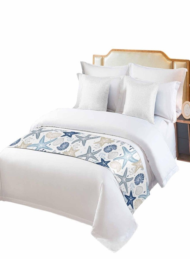 Homechoid Blue Khaki Coral Bed Runner for King Size Bed, Bedspread Protector Slipcover Bed Scarf for Foot Bed Runners & Scarves for Bedroom Hotel 102x20 Spring Summer Coastal Starfish Beach Nautical Conch - Image 2