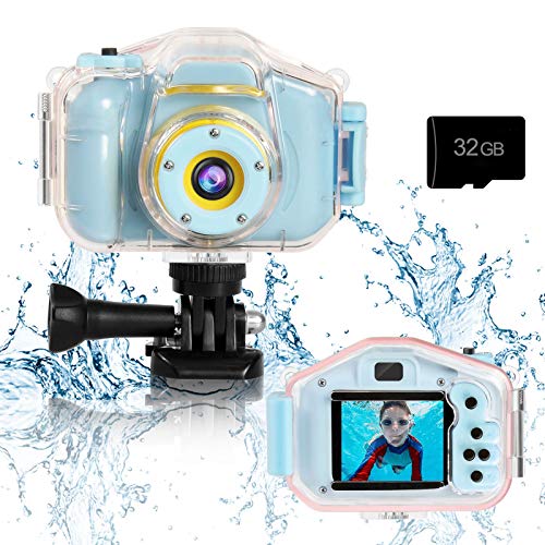 Agoigo Kids Waterproof Camera - Children Underwater HD Video Digital Camcorder, Portable Travel Toy for Toddler - Ideal Christmas Birthday Gifts for Boys Girls Age 3-12 with 32GB Card (Blue) - Image 1