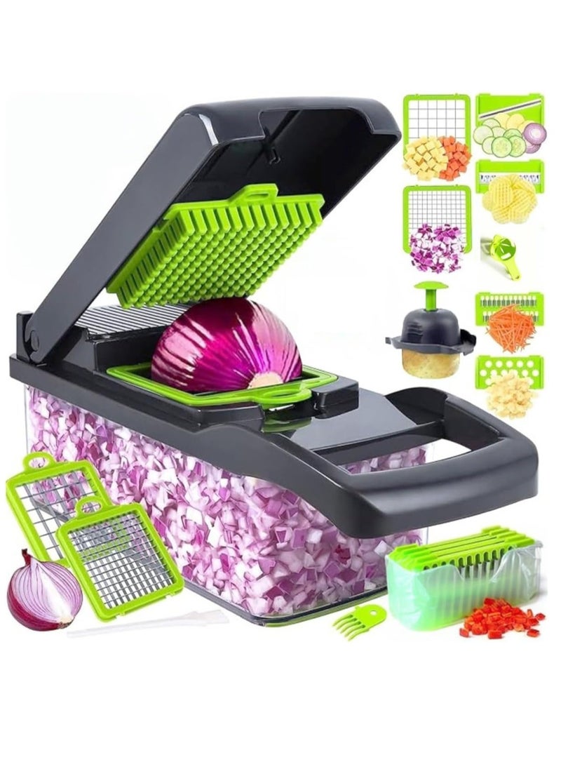 ZAQ - 16 in 1 multi-function vegetable and fruit chopper, replaceable blade chopper, slicer set, suitable for home kitchen - Image 1
