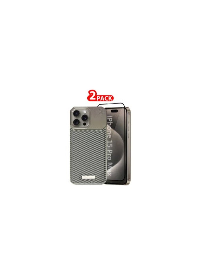 CATANES iPhone 15 Pro Max 2 Pack Case Leather Metal Design, Slim Lightweight Minimalist Cover,1 Case 1 Screen Protector - Image 1