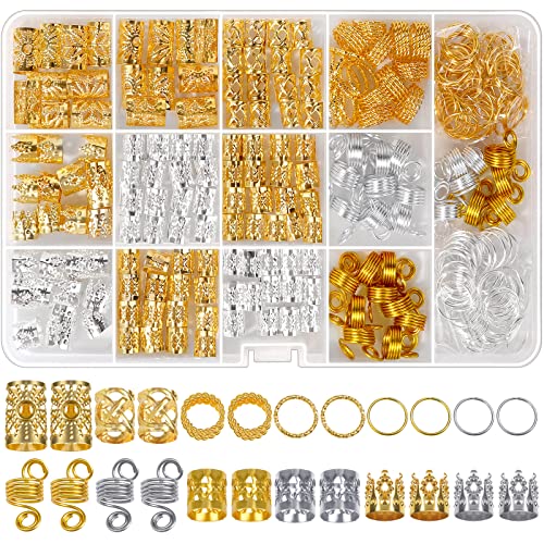 Jollidecor 262 Pcs Dreadlock Accessories for Women, Hair Jewelry for Braids Loc Jewelry Hair Decorations, Gold and Silver Hair Accessories, Adjustable Hair Charms Hair Rings for Braids Adult Loc Braid Jewelry - Image 1
