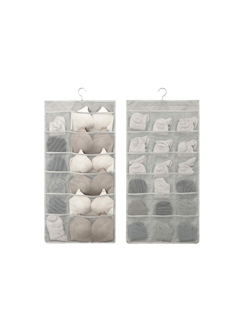 GGOOT Dual-Sided Hanging Closet Organizer with 30 Mesh Pockets Underwear Organizer with Rotating Metal Hanger Oxford Storage Bags for Bra Underwear Socks Stockings (Beige) - Image 1