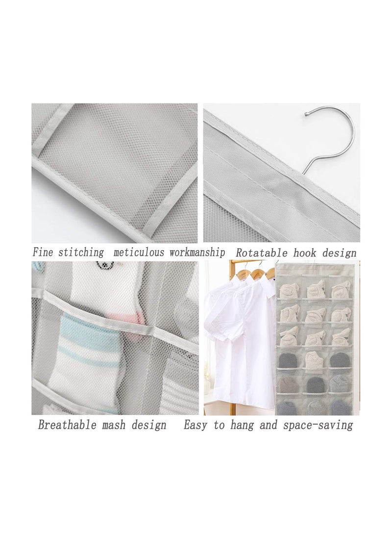 GGOOT Dual-Sided Hanging Closet Organizer with 30 Mesh Pockets Underwear Organizer with Rotating Metal Hanger Oxford Storage Bags for Bra Underwear Socks Stockings (Beige) - Image 5