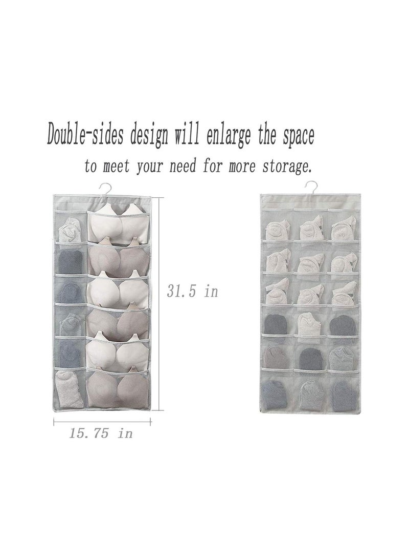 GGOOT Dual-Sided Hanging Closet Organizer with 30 Mesh Pockets Underwear Organizer with Rotating Metal Hanger Oxford Storage Bags for Bra Underwear Socks Stockings (Beige) - Image 4