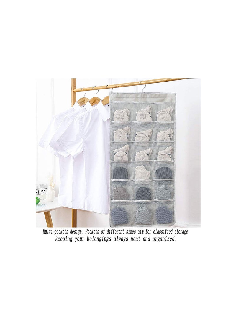 GGOOT Dual-Sided Hanging Closet Organizer with 30 Mesh Pockets Underwear Organizer with Rotating Metal Hanger Oxford Storage Bags for Bra Underwear Socks Stockings (Beige) - Image 2