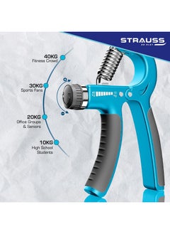 مقبض يد قابل للتعديل من شتراوس | مقاومة قابلة للتعديل (10 كجم - 40 كجم) | مقبض يد للتمارين المنزلية والجيم | مثالي لتمارين الأصابع والساعد وبناء القوة للرجال والنساء (أسود/أزرق) - pzsku/Z6EEE586110AB8A0E5AD3Z/45/_/1737806012/6b219cf9-f393-47f1-b42d-cfac51eee9b0
