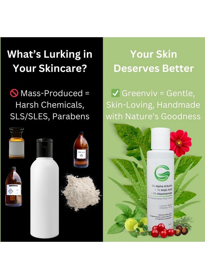Greenviv 2% Alpha Arbutin + 1% Kojic Acid + 3% Niacinamide Anti-Pigmentation Face Wash | Helps Reduce Dark Spots, Even Skin Tone & Boost Radiance | 100ml - Image 3