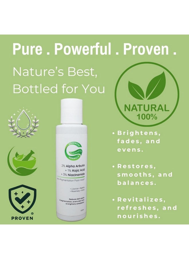 Greenviv 2% Alpha Arbutin + 1% Kojic Acid + 3% Niacinamide Anti-Pigmentation Face Wash | Helps Reduce Dark Spots, Even Skin Tone & Boost Radiance | 100ml - Image 2