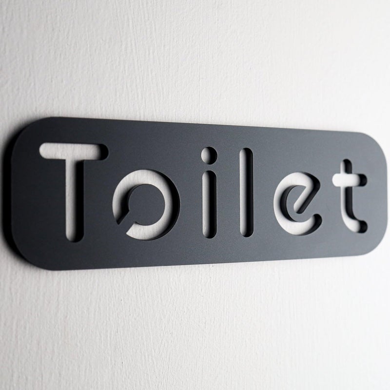 Modern Premium Grey Toilet Door Wall Sign Word by NOIR.DESIGN – Stone Texture Acrylic (15cm x 5cm) | Modern, Self-Adhesive Fixing, Waterproof (Black) - Image 1
