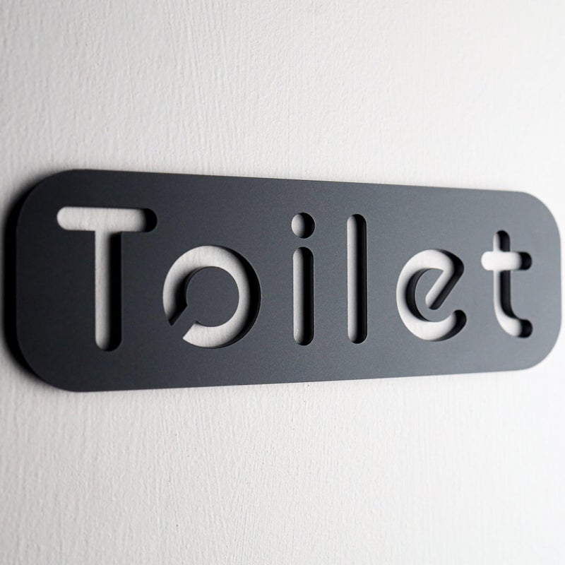 Modern Premium Grey Toilet Door Wall Sign Word by NOIR.DESIGN – Stone Texture Acrylic (15cm x 5cm) | Modern, Self-Adhesive Fixing, Waterproof (Black) - Image 3