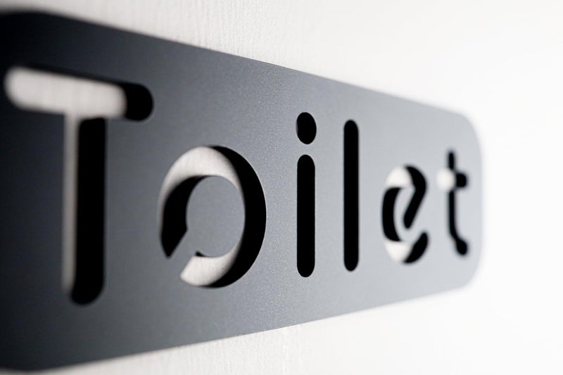 Modern Premium Grey Toilet Door Wall Sign Word by NOIR.DESIGN – Stone Texture Acrylic (15cm x 5cm) | Modern, Self-Adhesive Fixing, Waterproof (Black) - Image 4