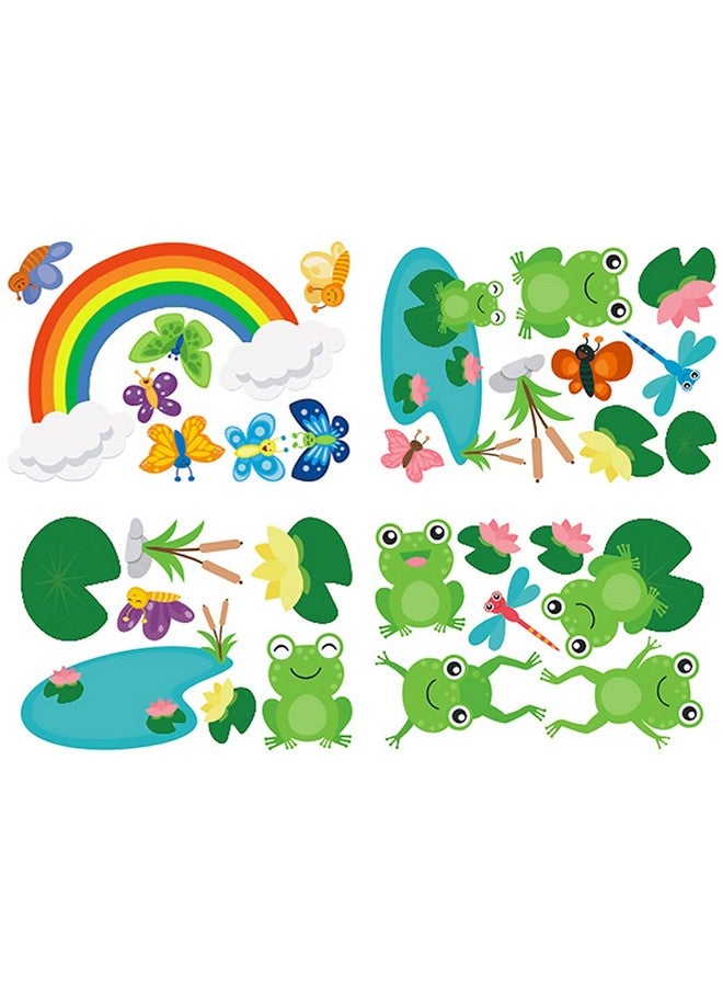 YOWOCAL Frog Butterfly Wall Stickers,Peel & Stick Removable Frogs Dragonflies Lotus Rainbow Wall Art Decals for Kids Bedroom Nursery Playroom Frog Party Decration - Image 2