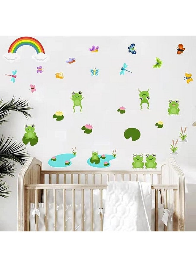 YOWOCAL Frog Butterfly Wall Stickers,Peel & Stick Removable Frogs Dragonflies Lotus Rainbow Wall Art Decals for Kids Bedroom Nursery Playroom Frog Party Decration - Image 5