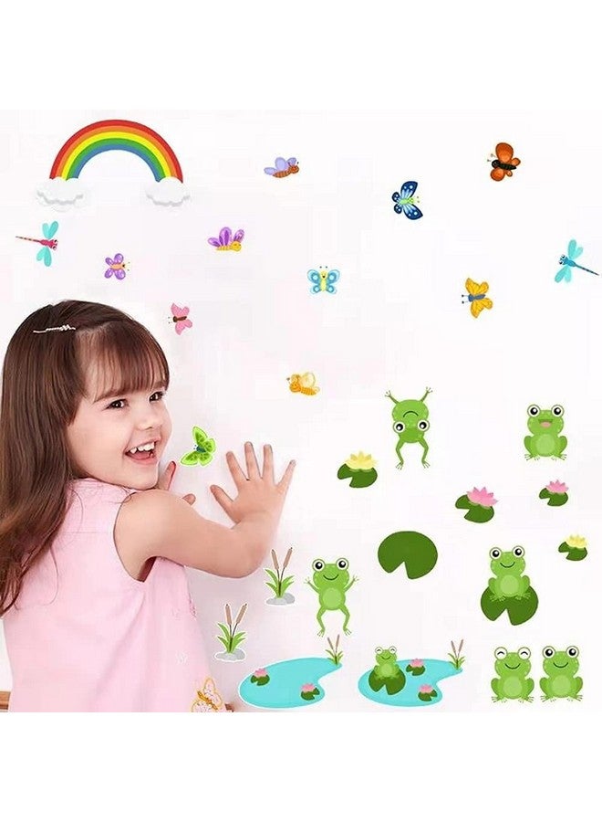 YOWOCAL Frog Butterfly Wall Stickers,Peel & Stick Removable Frogs Dragonflies Lotus Rainbow Wall Art Decals for Kids Bedroom Nursery Playroom Frog Party Decration - Image 4
