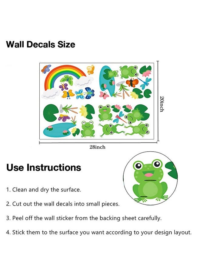 YOWOCAL Frog Butterfly Wall Stickers,Peel & Stick Removable Frogs Dragonflies Lotus Rainbow Wall Art Decals for Kids Bedroom Nursery Playroom Frog Party Decration - Image 3