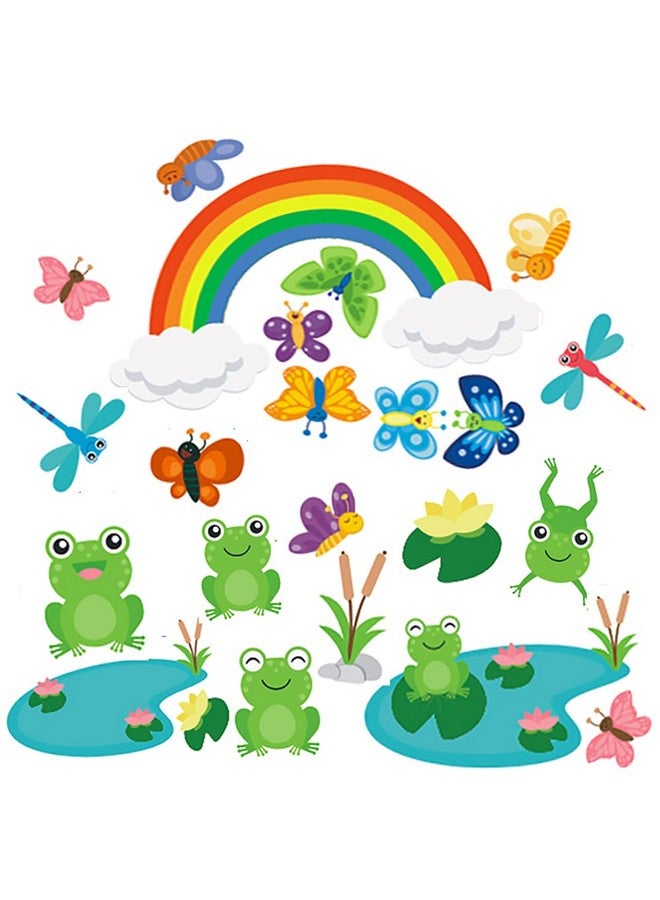 YOWOCAL Frog Butterfly Wall Stickers,Peel & Stick Removable Frogs Dragonflies Lotus Rainbow Wall Art Decals for Kids Bedroom Nursery Playroom Frog Party Decration - Image 1