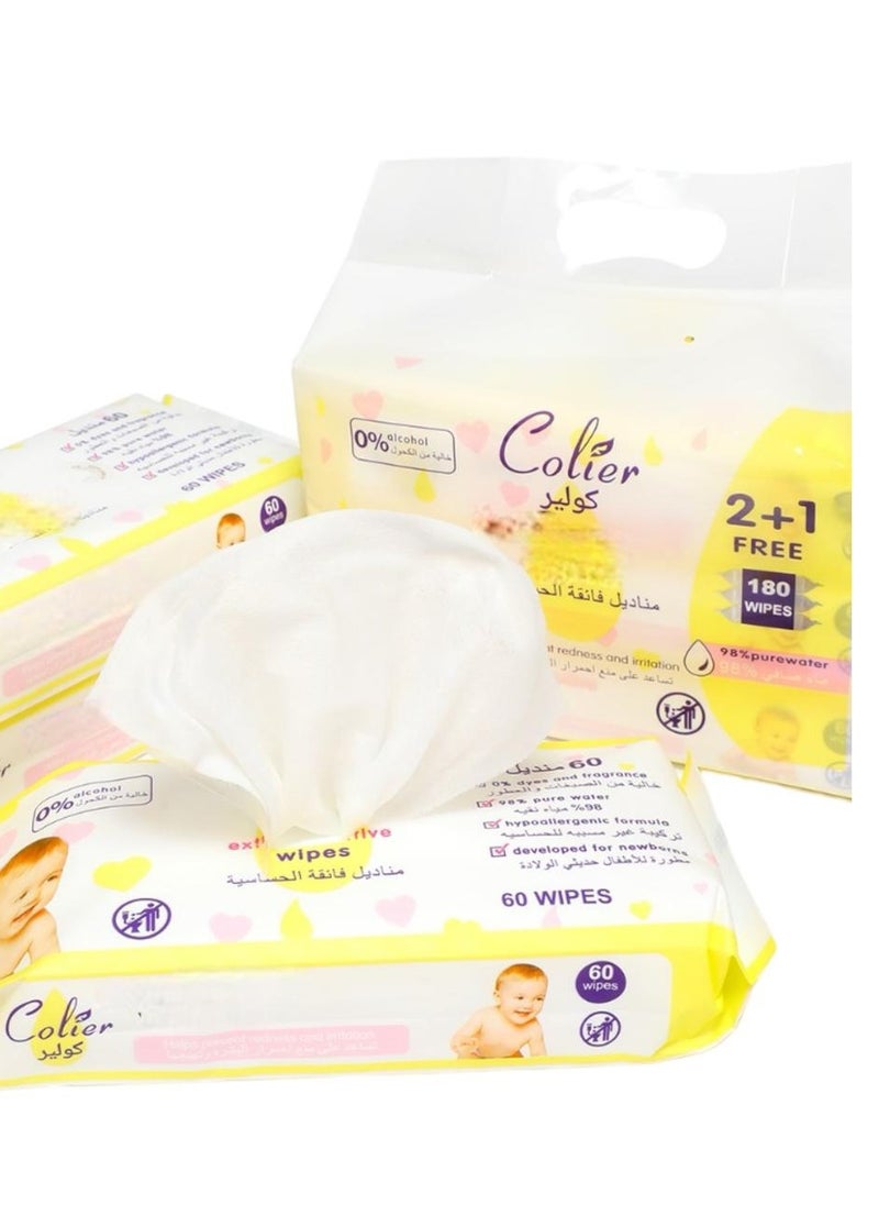 COLIER Extra Sensitive wipes 2+1 FREE  (180) WIPES 