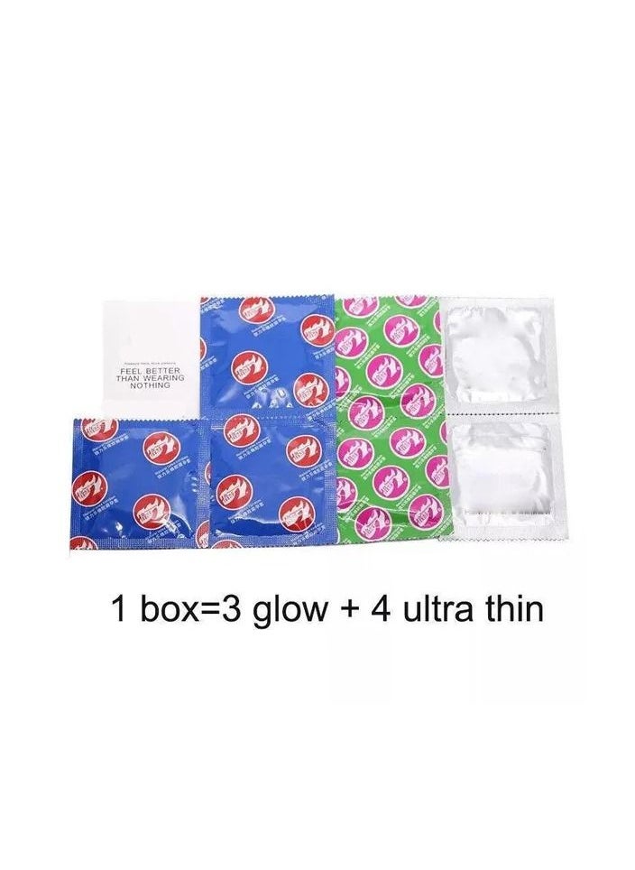 Generic - 1-Box With 3PCS Glowing and 4PCS Ultrathin Condoms,Men Luminous and Ultra Thin Lubricated Latex Condoms - Image 1