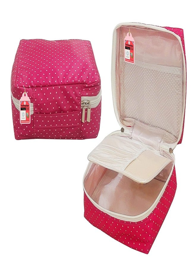 Luces Makeup Storage Box Cosmetic Vanity Toiletry Necklace Travelling Wardrobe Organizer Jewellery Pouch for Women (Pink) - Image 1