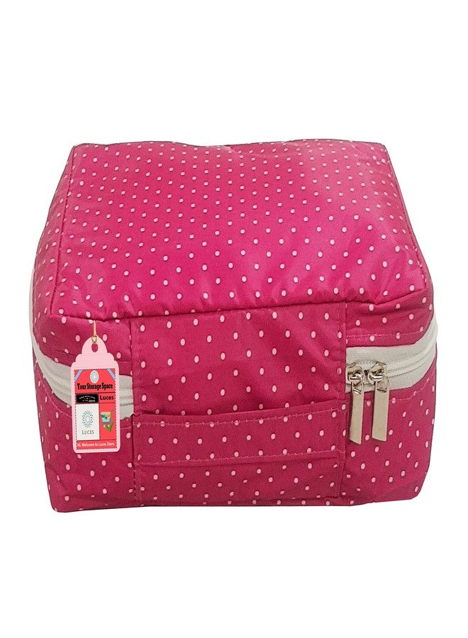 Luces Makeup Storage Box Cosmetic Vanity Toiletry Necklace Travelling Wardrobe Organizer Jewellery Pouch for Women (Pink) - Image 4
