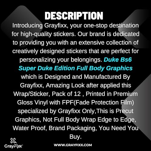 Grayfixx Full Body Graphics for Duke 250 | Made in Premium Gloss Vinyl with FPF(Fade Protection Film), Precut Sticker, Water Proof, Pack of 1 for Both Side-Self-Adhesive - Image 4