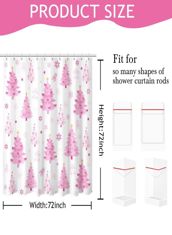 Mocsicka Christmas Shower Curtain Cute Pink Xmas Tree Bow Shower Curtain with 12 Hooks Waterproof Xmas Tree Stars Snowflake Bath Curtain for Holiday Christmas Bathroom Decor, 72 X 72 Inch - Image 3