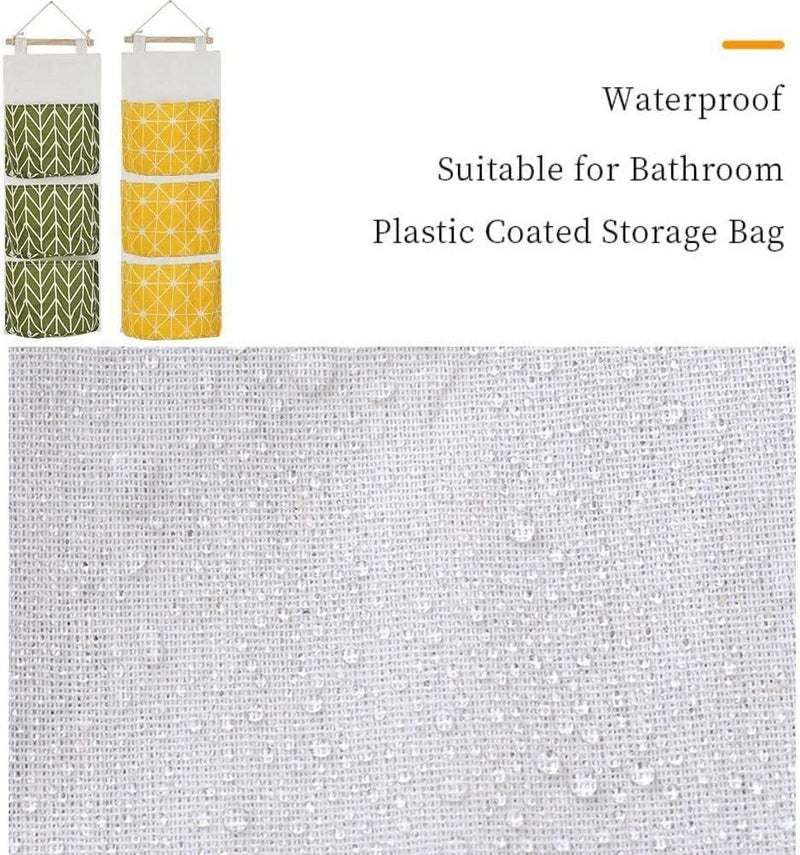 KAHEIGN 3Pcs Wall Hanging Storage Bag, 60 x 20cm Stackable 3-Layer Hanging Bag - Waterproof Linen Fabric Hanging Wide Pocket Organizer for Bedroom Bathroom Kitchen Office Wardrobe Clothes Rail - Image 3