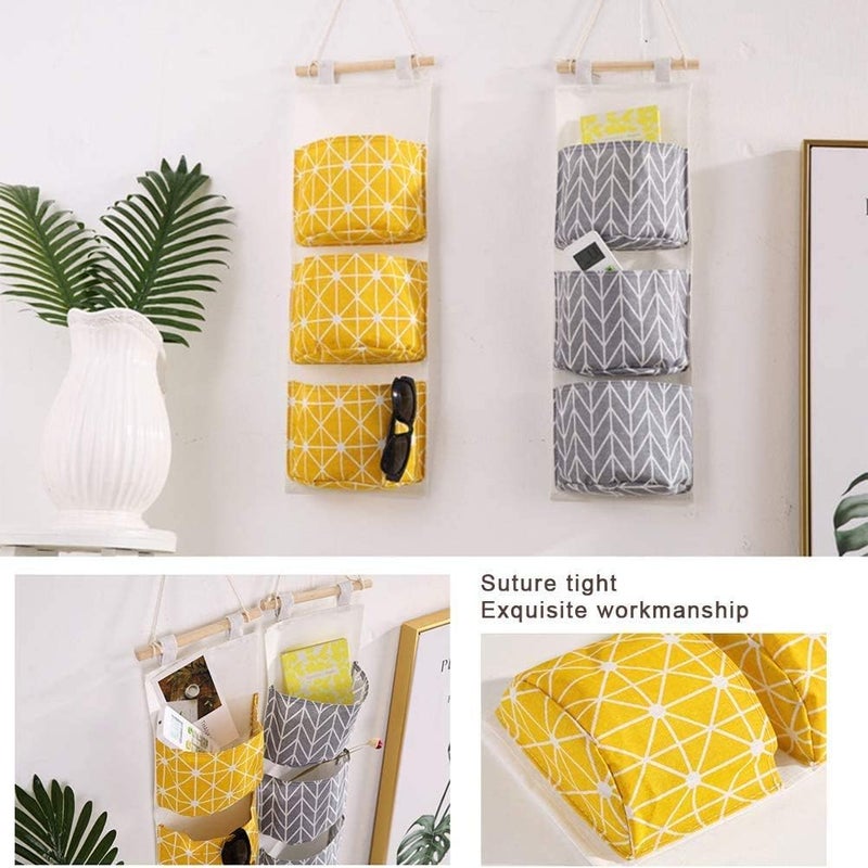 KAHEIGN 3Pcs Wall Hanging Storage Bag, 60 x 20cm Stackable 3-Layer Hanging Bag - Waterproof Linen Fabric Hanging Wide Pocket Organizer for Bedroom Bathroom Kitchen Office Wardrobe Clothes Rail - Image 4