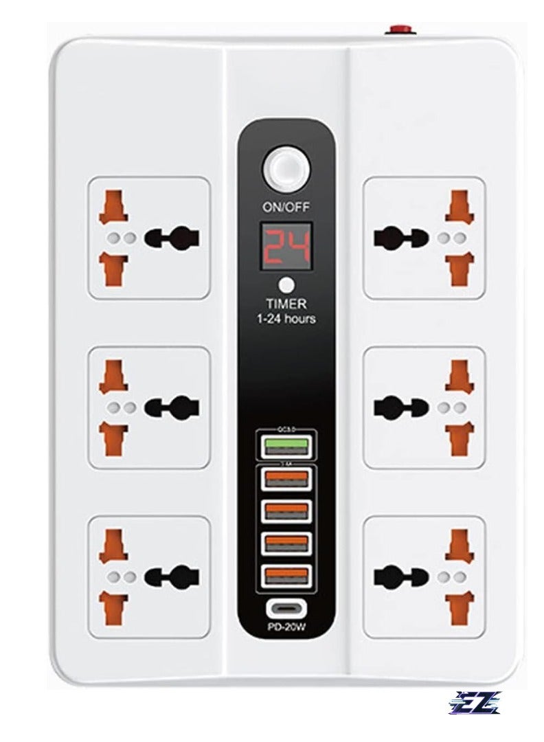 ELTRAZONE Power Strip Surge Protector with 6 AC Outlets & 5 USB Ports (1 PD), Flat Plug Extension Cord, 6ft Power Cord, Compact Desktop Socket with LED Indicator – USB Charging & Overload Protection  - Image 1