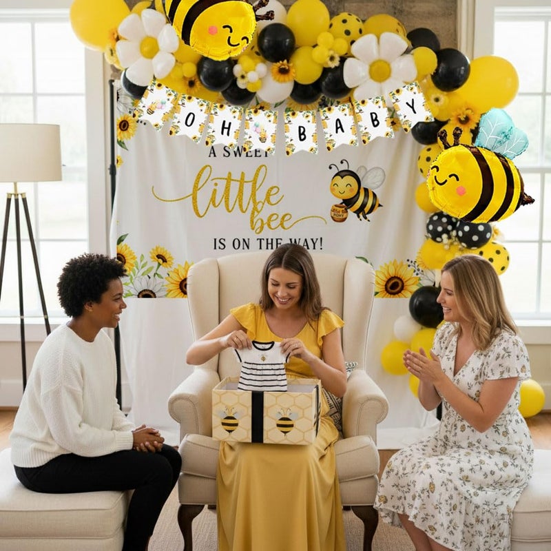 kozee A little Bee is on the Way Baby Shower Decorations - with Yellow Black White Balloon arch & Bee daisy polka dot prints foil balloons & Banner backdrop for Honey Gender Reveal Party Supplies - Image 2