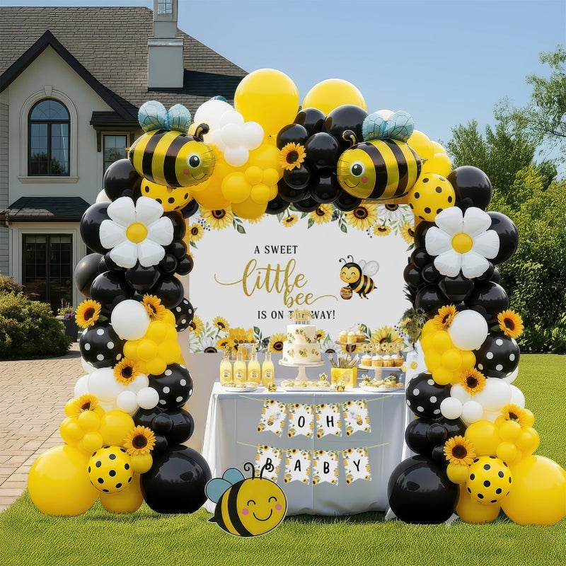 kozee A little Bee is on the Way Baby Shower Decorations - with Yellow Black White Balloon arch & Bee daisy polka dot prints foil balloons & Banner backdrop for Honey Gender Reveal Party Supplies - Image 1