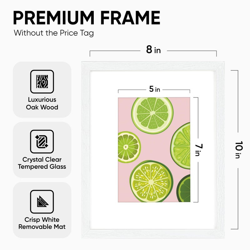 Homeforia Homeforia 8x10 Picture Frame White  Premium White Oak Wood Picture Frames 8x10 with 5x7 Mat  8 x 10 White Wooden Photo Frame for Wall  Tempered Glass  Wall Hook Included  Set of 1 - Image 3