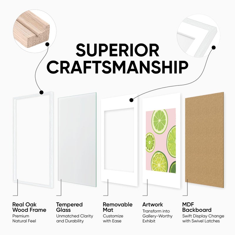 Homeforia Homeforia 8x10 Picture Frame White  Premium White Oak Wood Picture Frames 8x10 with 5x7 Mat  8 x 10 White Wooden Photo Frame for Wall  Tempered Glass  Wall Hook Included  Set of 1 - Image 5