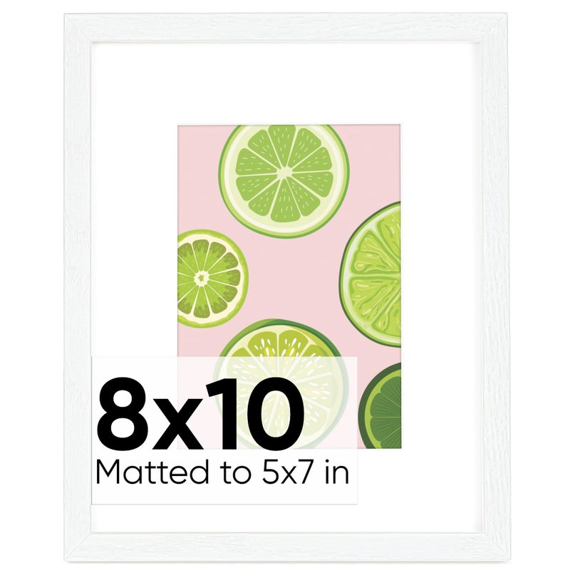 Homeforia Homeforia 8x10 Picture Frame White  Premium White Oak Wood Picture Frames 8x10 with 5x7 Mat  8 x 10 White Wooden Photo Frame for Wall  Tempered Glass  Wall Hook Included  Set of 1 - Image 1