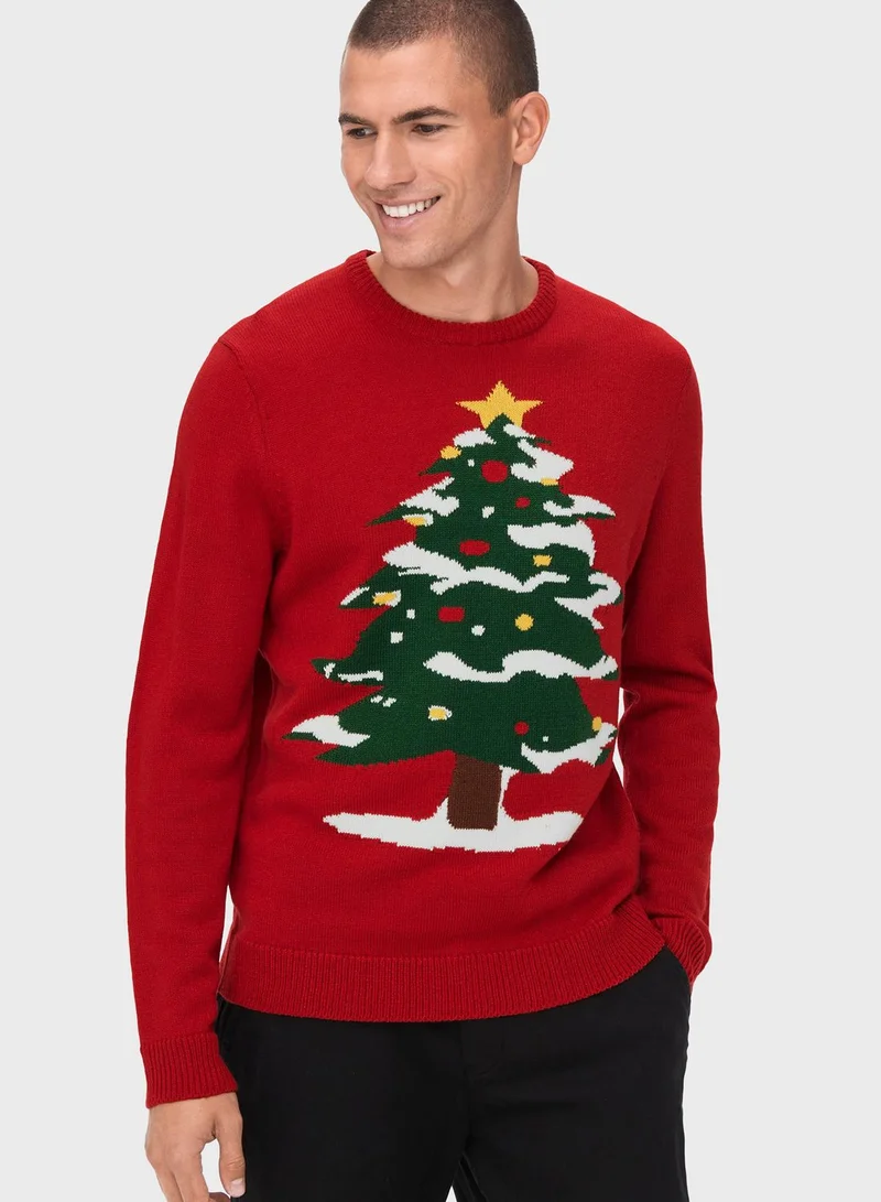 Only & Sons Christmas Tree Knitted Sweater