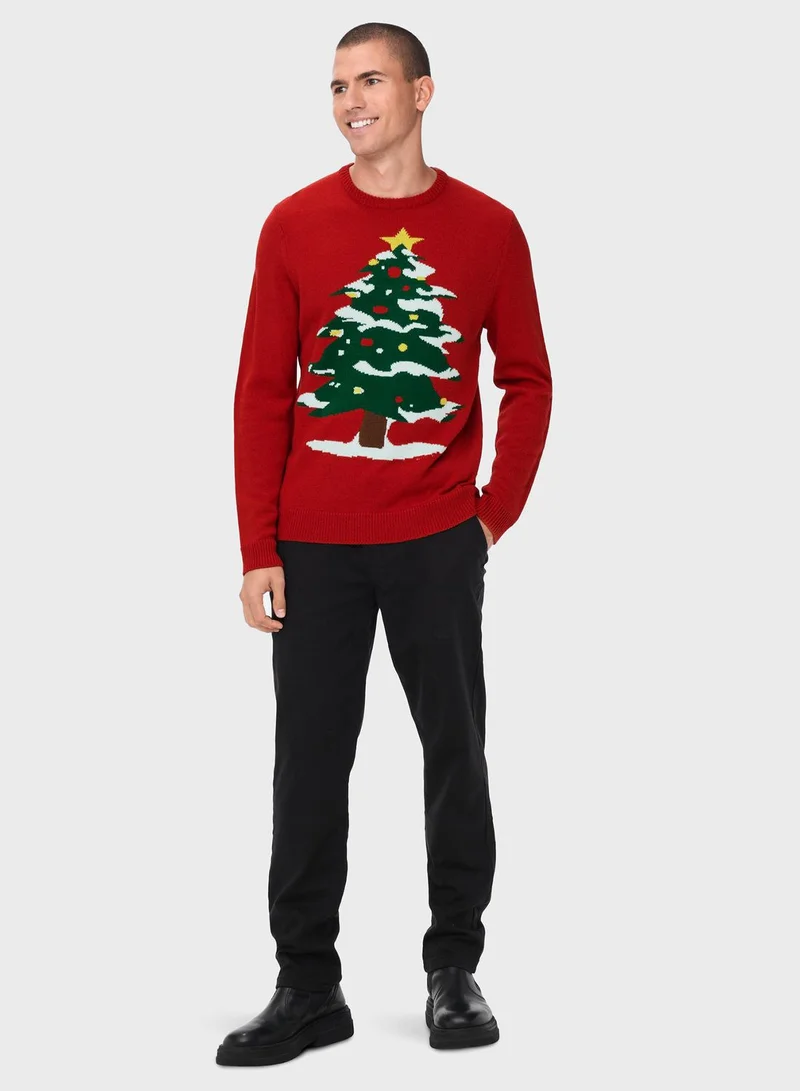 Only & Sons Christmas Tree Knitted Sweater