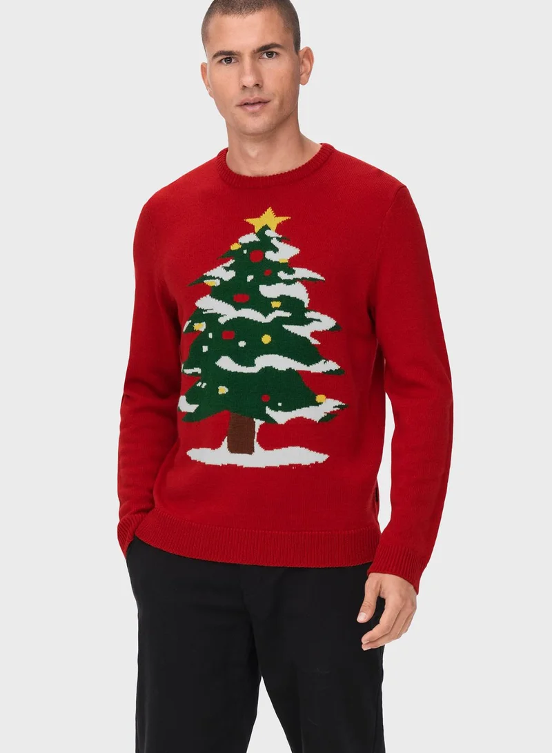 Only & Sons Christmas Tree Knitted Sweater