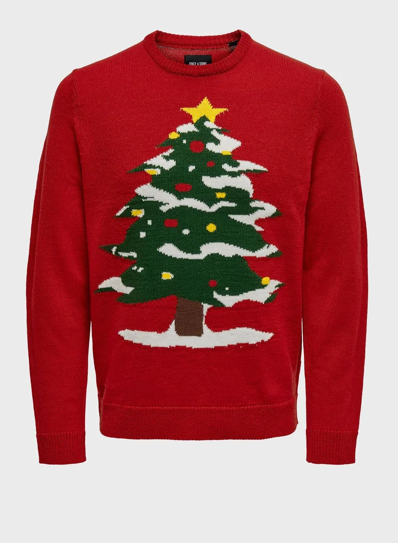 Only & Sons Christmas Tree Knitted Sweater