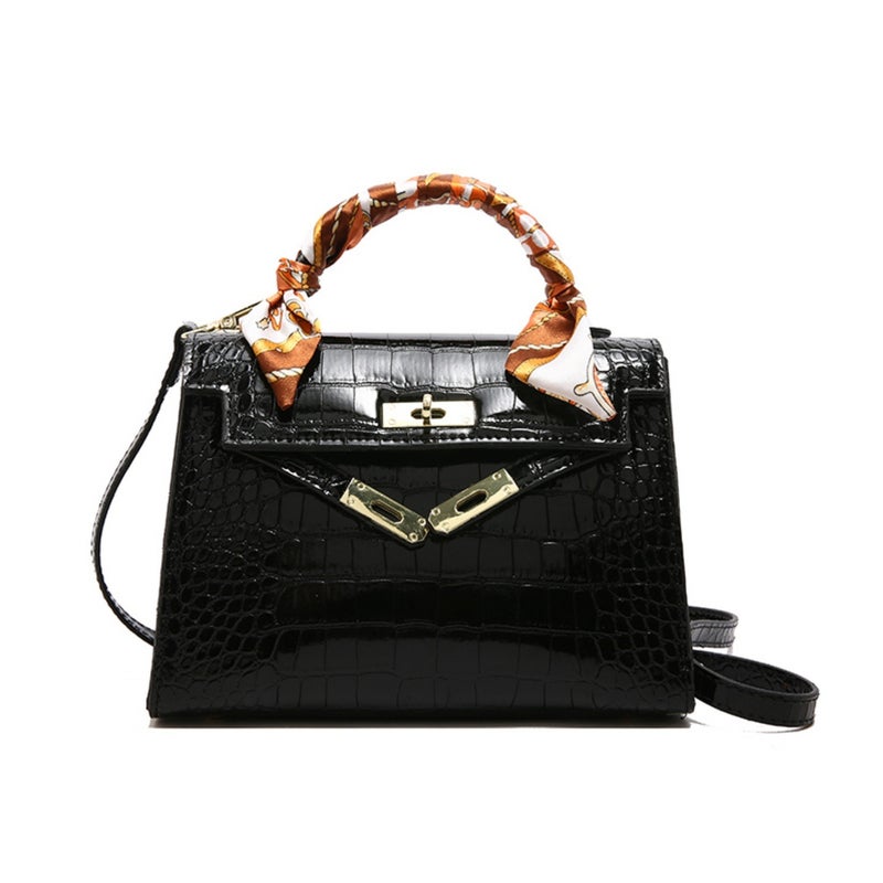 Crocodile Pattern Mini Kelly Handbag for Women, PU, Lock Closure, Casual Street Style - Image 3