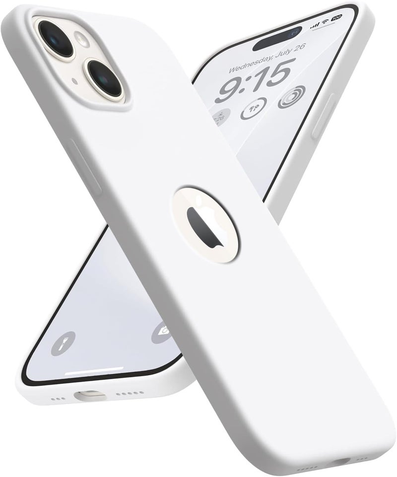 Elzzi Microfiber Logo Cut Cover Compatible for iPhone 13 Case Cushion Liquid Soft Silicone Gel Rubber Phone Cases Non-Slip Full Body Protective Shockproof Back Cover 6.1 inch, White - Image 1